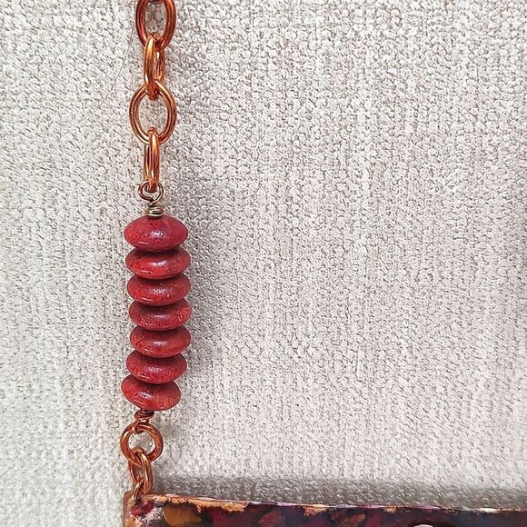 Abstract Artisan Copper Leather Statement Necklace - Picture 3 of 8